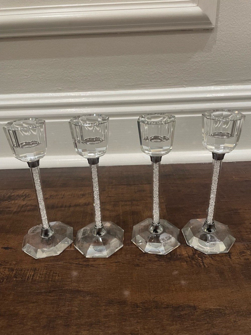 Oleg Cassini Clear Crystal and Silver Accent Candlesticks - Set of 4